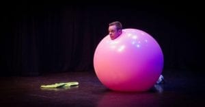 Jamie climbs into a gigantic balloon during his stage/cabaret act!